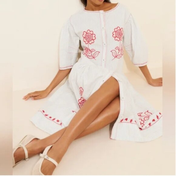 Free People Saugatuck Embroidered Midi Shirt White Dress Oversized size L - Picture 5 of 11